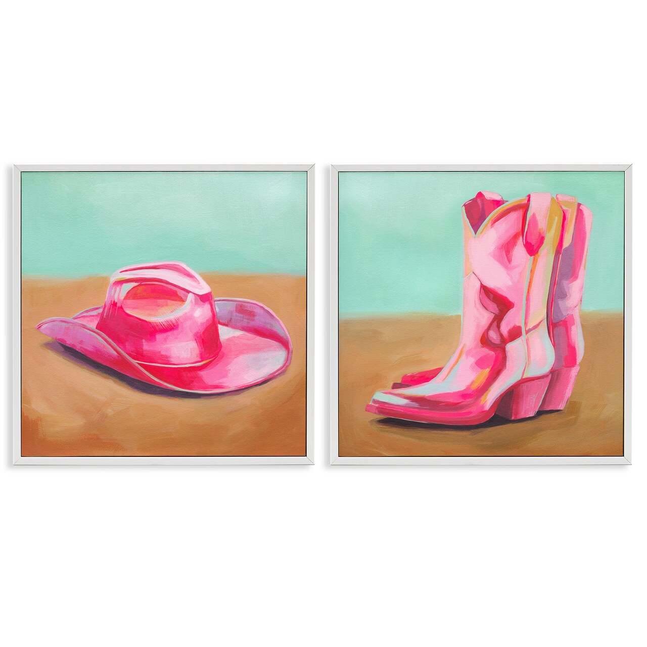 Stupell Industries Pink Theme Cowgirl Fashion 2pc Framed Giclee Wall Art Set Design by Grace Popp